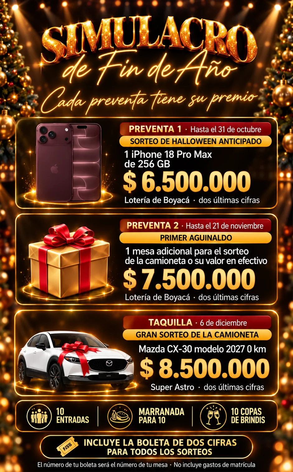 Flyer de los premios: cada preventa tiene su premio